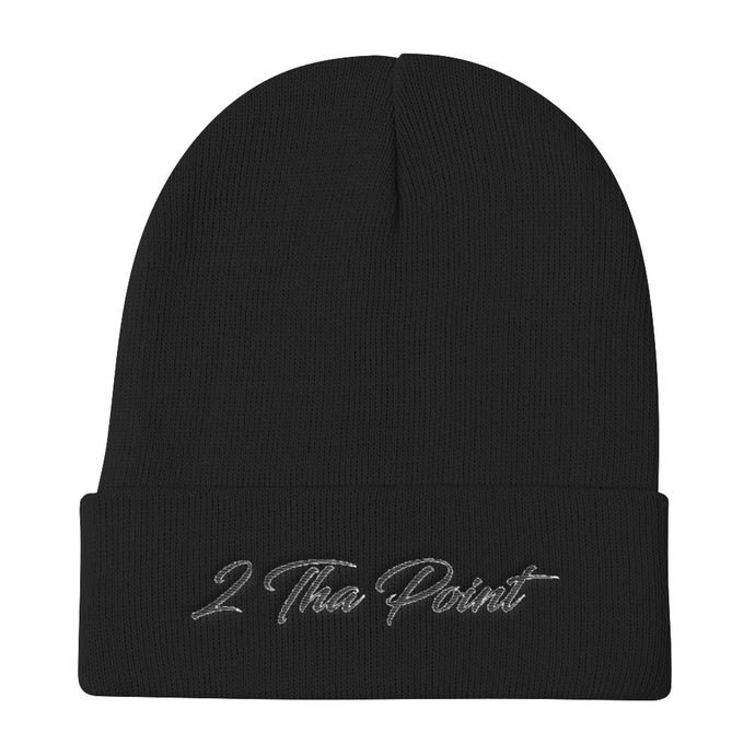 2 Tha Point Embroidered Knit Beanie ( Black Letters w/ White Outline )